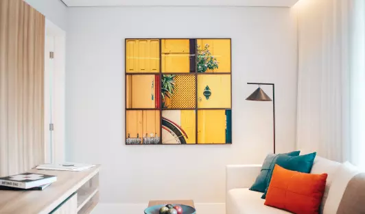 The living room of a house with Gorgeous wall arts