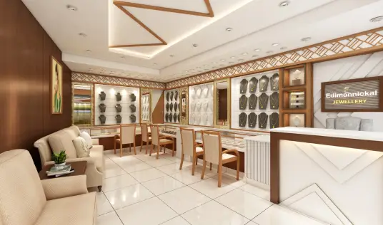 Interior of a jewellery store with comfortable chairs and couches