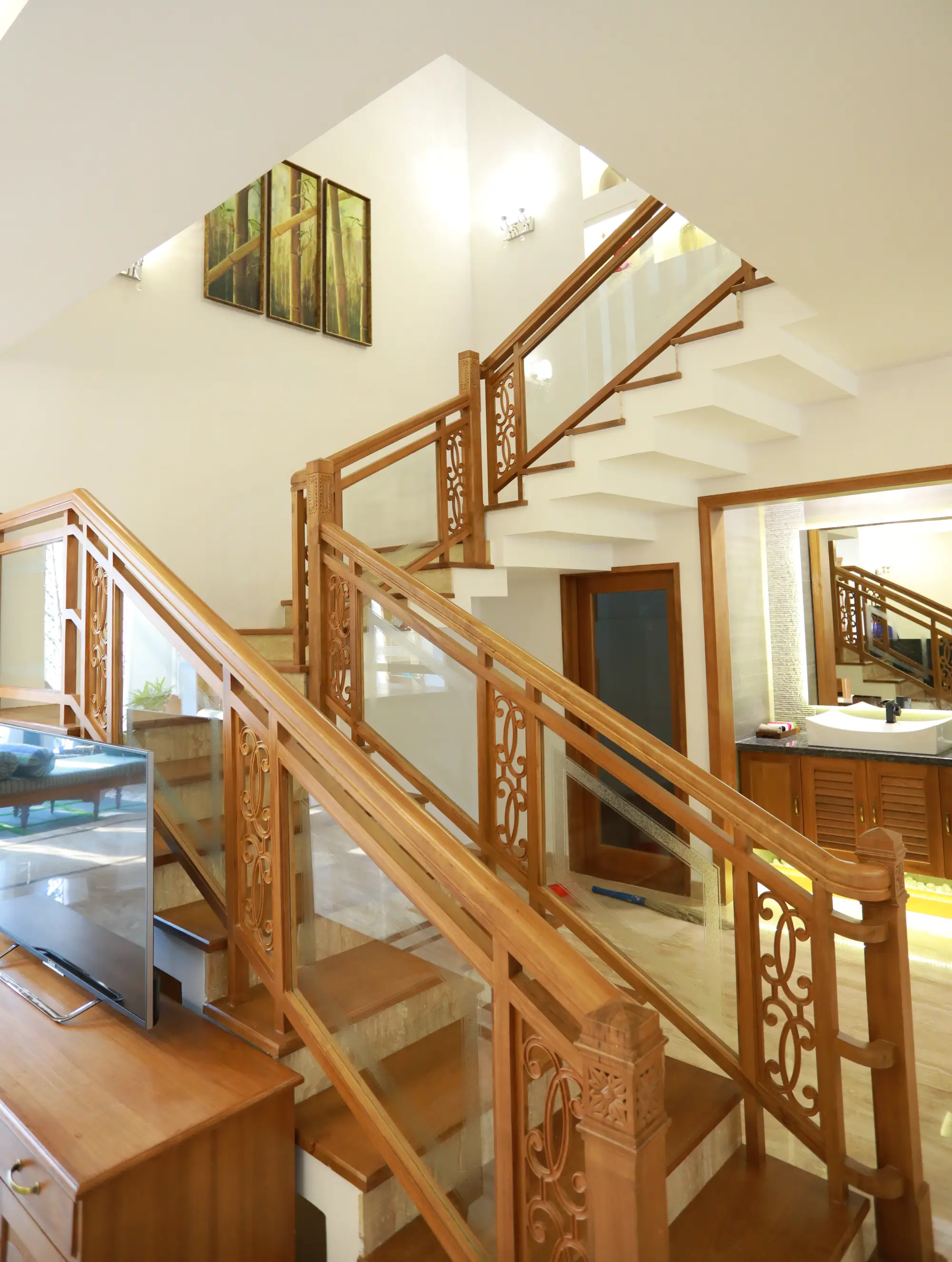 wooden stairway with exquisite craftsmanship