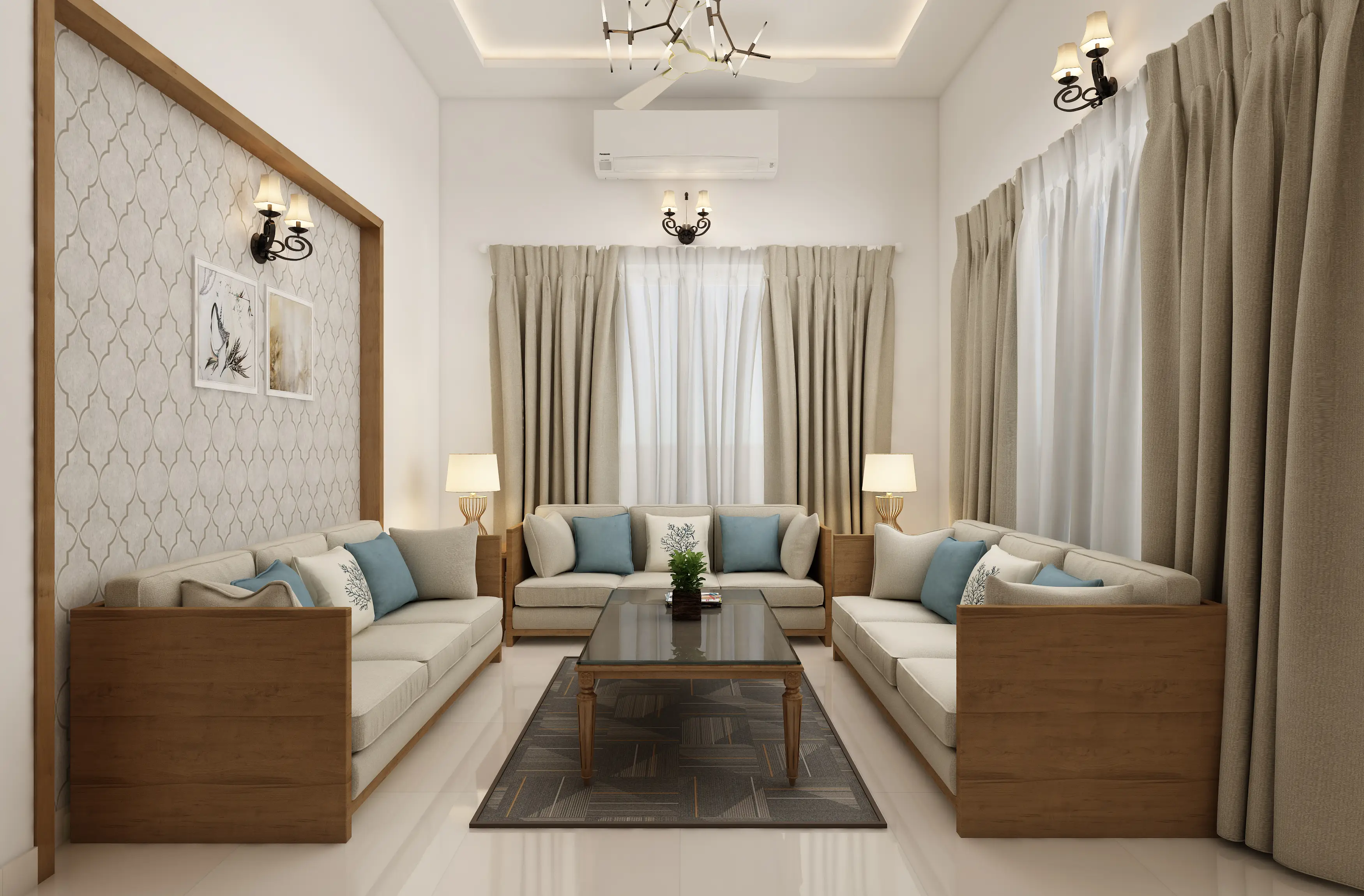 Interior of a living room that has been wonderfully furnished and illuminated
