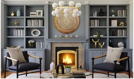 Interior of a house with gorgeous shelves and furniture