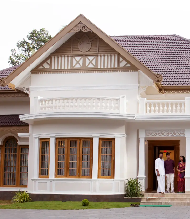 The well-designed exterior of a house with a beautiful loan