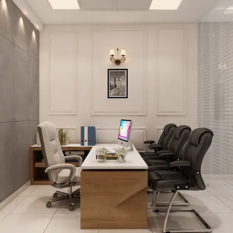 An office interior with attractive furnishings and a bright atmosphere