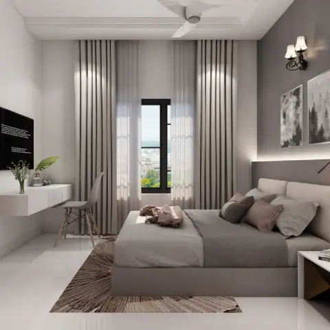 Amazingly designed bedroom interior with light interior wall paint