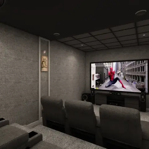 A home theatre setup's interior with an immersive sound system