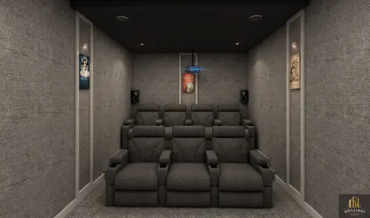 Tastefully decorated home theatre setup interior