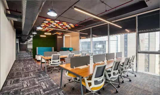 An office space with a visually appealing interior